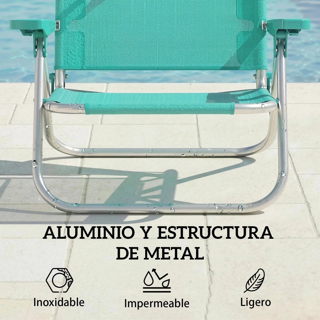 Outsunny Set de 2 scaune de plajă pliabile cu copertină reglabilă spătar rabatabil în 6 poziții tetieră turcoaz | Aosom Romania