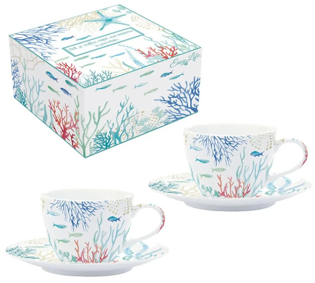 Set porțelan 2 cești și farfurii 110ml Under the sea