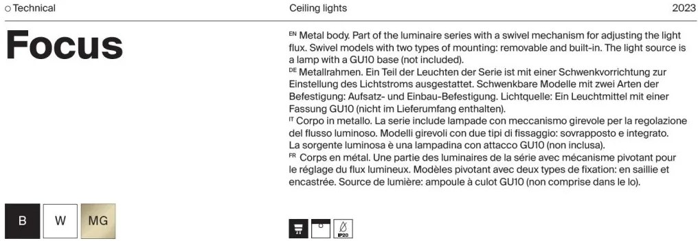Spot incastrabil design tehnic Focus negru