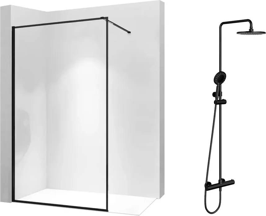 Pachet paravan dus Walk-In Rea Bler-1 negru 80x195 cm si coloana de dus Omnires Y negru
