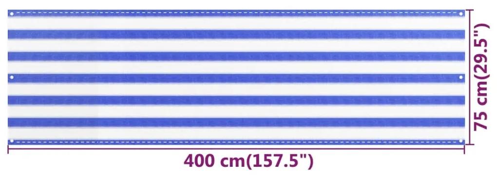 Paravan pentru balcon, albastru si alb, 75x400 cm, HDPE Albastru si alb, 75 x 400 cm