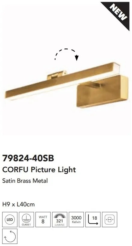 Aplica de perete LED pentru oglinda sau tablou Corfu alama