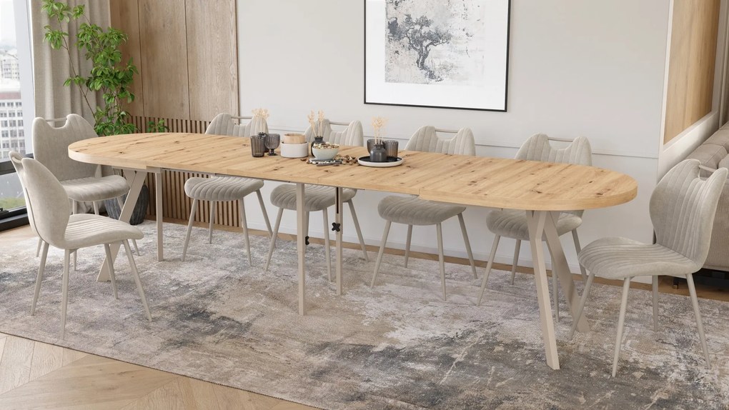 Mazzoni Masă ovală extensibilă EXPANSO Stejar Artisan / picioare cașmir