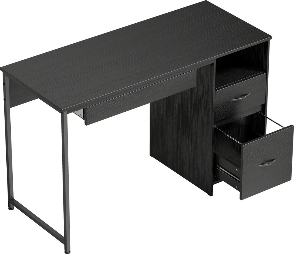 HOMCOM Birou Gaming Industrial, 120x52,3cm Stație Gaming cu Suport Tastatură, Compartiment Deschis și Sertare pentru Documente Format A4 Letter Legal, Masă Computer pentru Birou Acasă, Negru | Aosom Romania