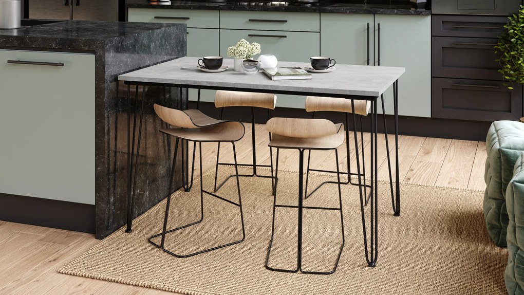 Mazzoni HAIRPIN S-120 Beton Deschis Atelier - MASĂ LOFT PENTRU BUCĂTĂRIA SUFRAGERIE LIVING