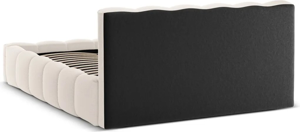 Pat tapitat cu somiera rabatabila si lada depozitare, 140x200 cm, Micadoni Home, Lupine-138, tesatura structurata chenille, bej deschis