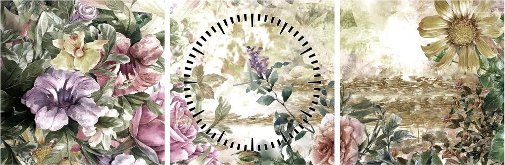 Tablou - Flori de design (cu ceas) (90x30 cm)