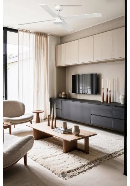 Ventilator LED dimabil de tavan FARO 34355-1TW RUDDER L 20W/230V alb/bej d. 132 cm + telecomandă