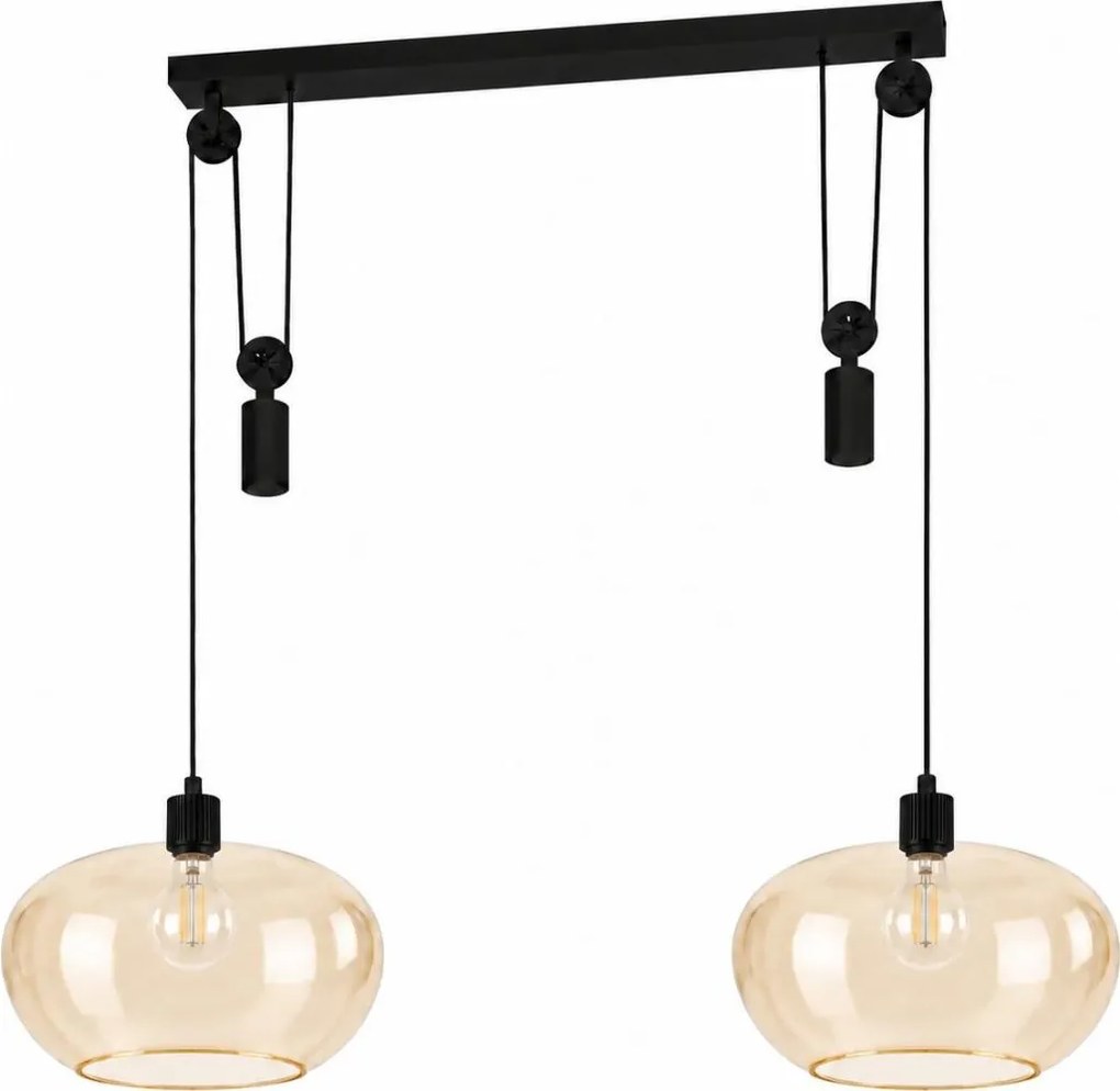 BRILAGI - Lustră LED suspendată pe cablu RETRO GLASS 2xE27/40W/230V negru/bej fumuriu