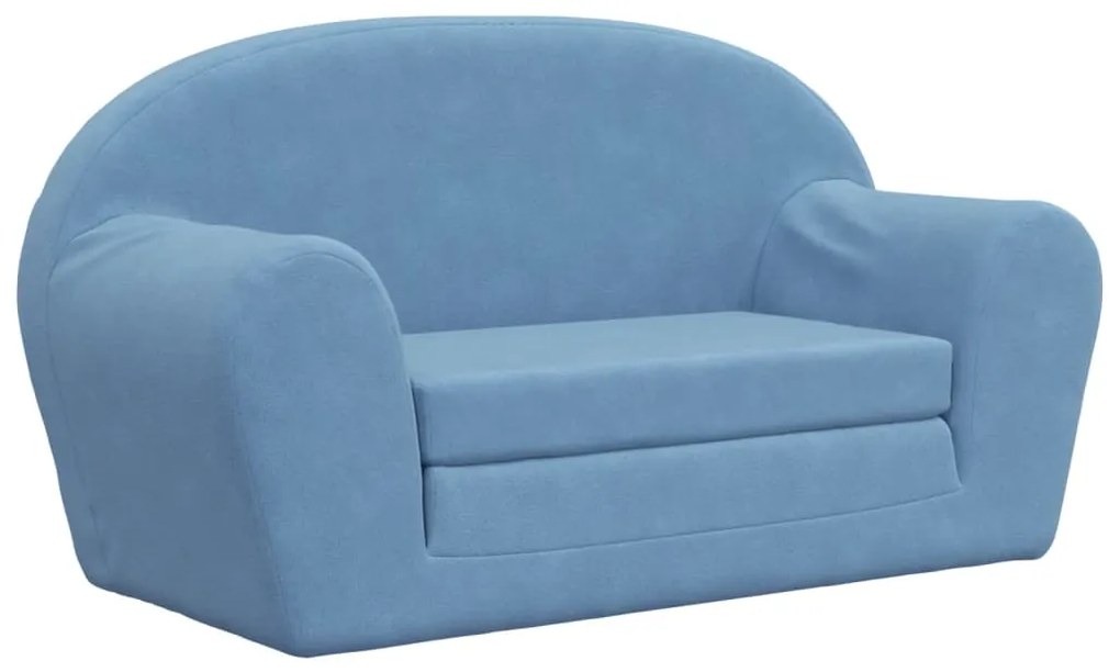 341783 vidaXL Canapea extensibilă de copii cu 2 locuri, albastru, pluș moale