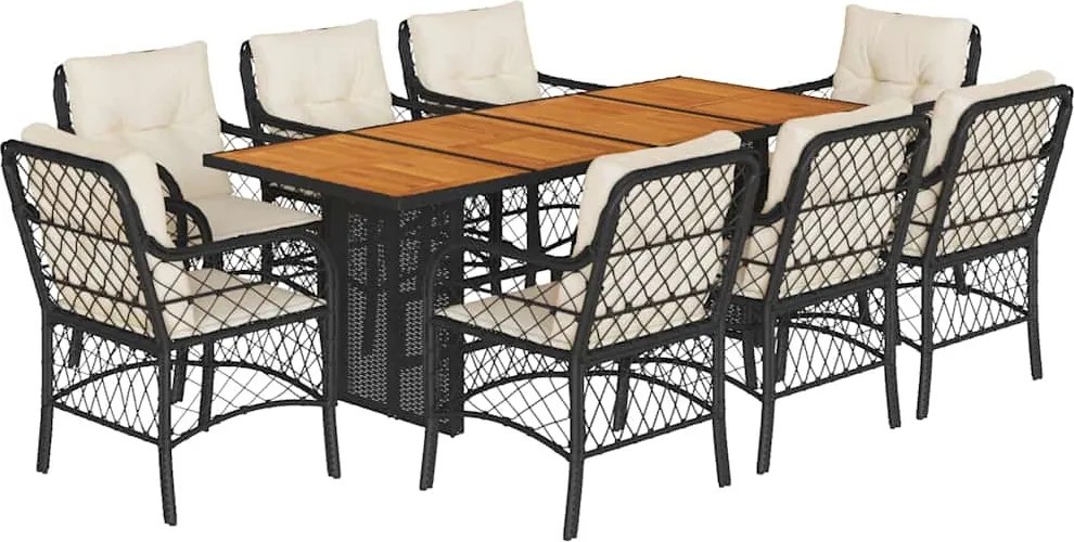 vidaXL Set mobilier de grădină cu perne, 9 piese, negru, poliratan