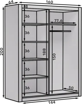 Dulap cu usi glisante 160x200 cm, Modi, ADRK Furniture (Culoare: Alb)