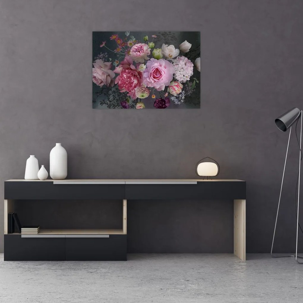 Tablou pe sticlă - Flori de grădină (70x50 cm)