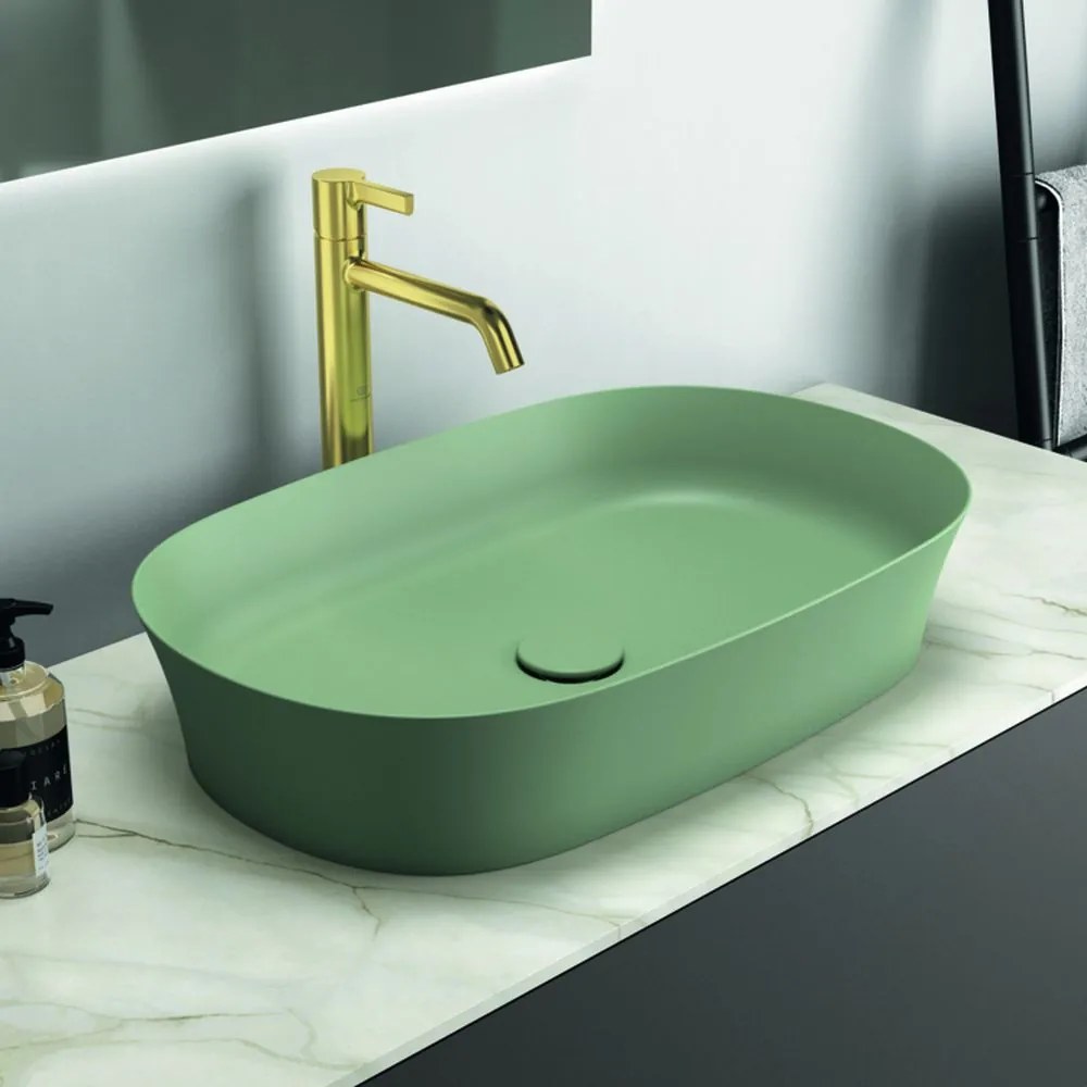 Lavoar pe blat verde lucios 60 cm, oval, fara preaplin, Ideal Standard Ipalyss Verde lucios