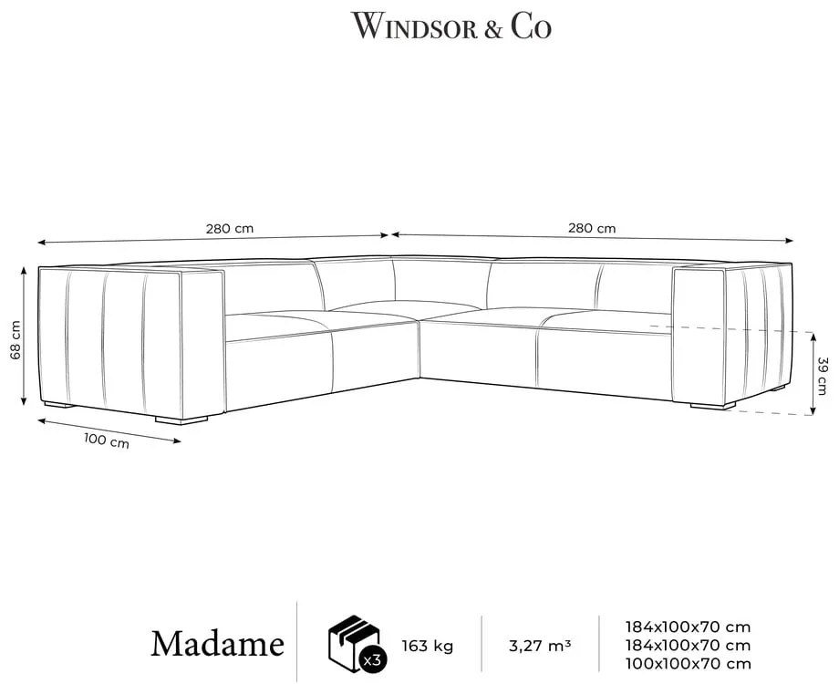 Colțar maro deschis cu tapițerie din piele (cu șezlong variabil) Madame – Windsor &amp; Co Sofas