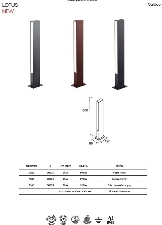 Stalp LED iluminat exterior IP65 LOTUS H-60cm corten