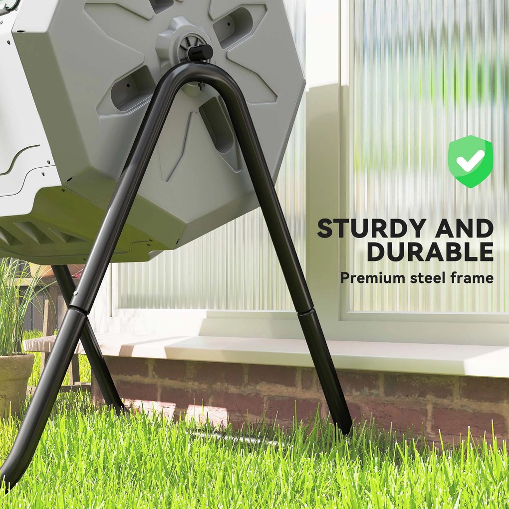 Outsunny Compostor Rotativ cu 2 Secțiuni și 8 Prize de Aerisire din Oțel și PP, 160L, 71x65x96 cm, Gri | Aosom Romania