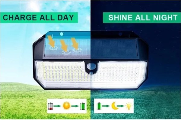 Viking-LED Aplica solară de perete cu senzor LED/2W/3,7V IP65 6000K 2200 mAh