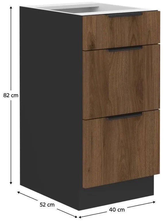 Dulap inferior de bucătărie Monzesa 40 D 3S BB (nuc okapi + negru) . 1096940