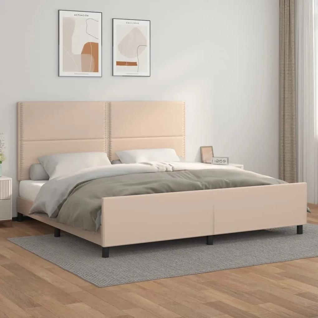 3125535 vidaXL Cadru de pat cu tăblie, cappuccino, 200x200 cm, piele ecologică