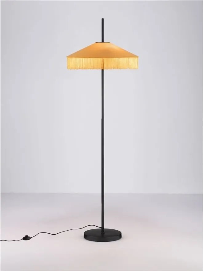 Lampadar cu abajur din catifea si franjuri galben mustar VELVY