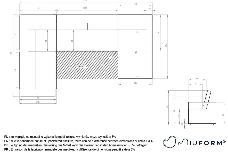 Colțar modular bej extensibil/cu spațiu de depozitare (cu colț pe partea stângă) Lulu – Miuform