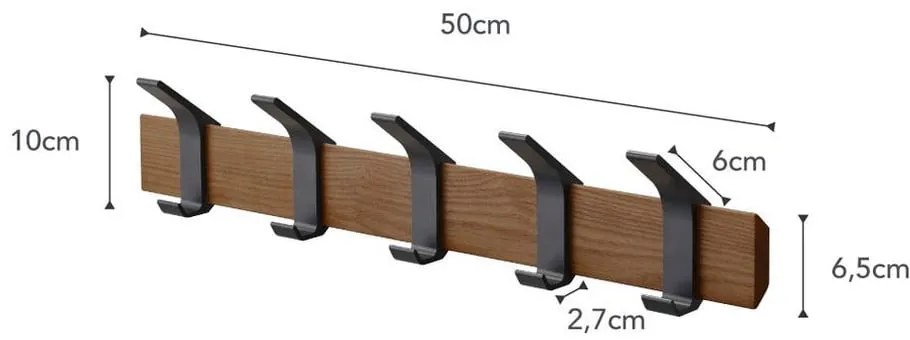Cuier de perete negru/în culoare naturală din lemn masiv de frasin Rin Oscuro – YAMAZAKI