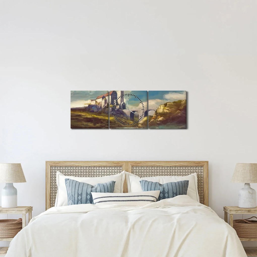 Tablou - Castelul medieval (cu ceas) (90x30 cm)