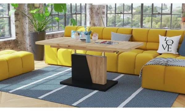 Masă extensibilă pentru living/dining cu blat cu ridicare NINO, stejar craft/negru