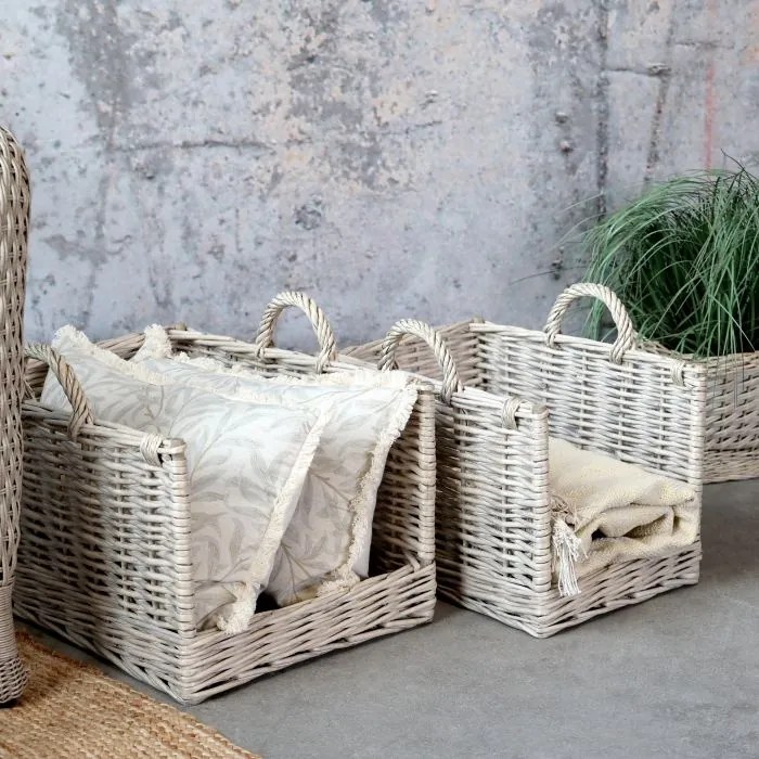 Set 2 coșuri din rachita cu mânere, "French Basket"
