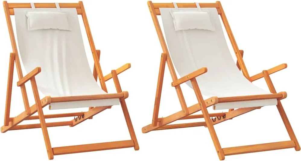 vidaXL Scaune de plajă pliante, 2 buc., crem, material textil