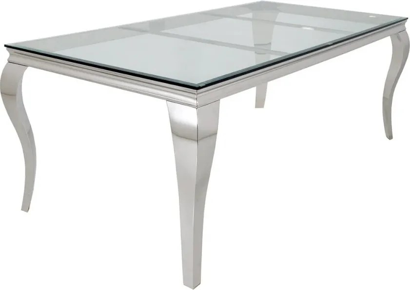 Masa dining, Lemn de Tec, Sticla, Otel Crom, MODERN BAROCK BARRACUDA 200cm