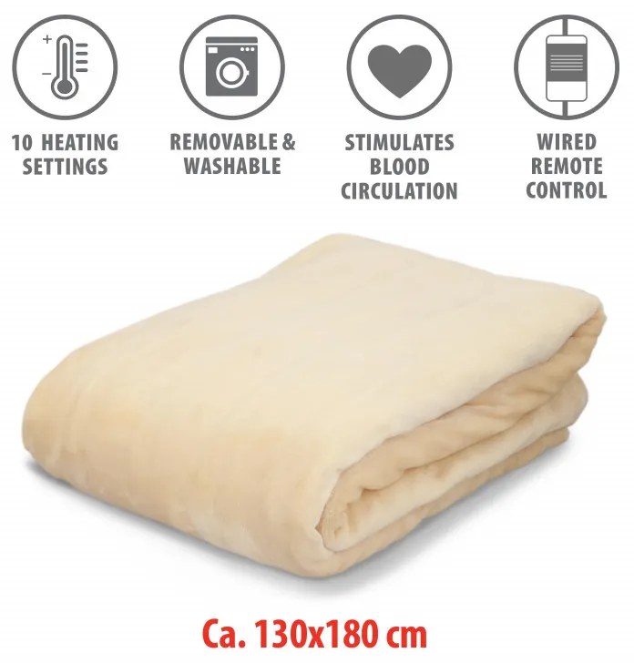 Patura electrica Alpina, 180W, 180x130 cm, Timer, 10 setari de caldura, Telecomanda, Bej