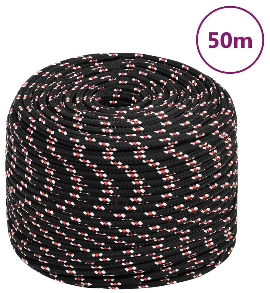 vidaXL Frânghie de barcă, negru, 8 mm, 50 m, polipropilenă