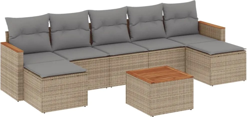 vidaXL Set canapele de grădină, 8 piese, cu perne, bej, poliratan
