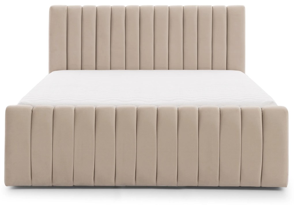 Pat matrimonial cu ladă de depozitare Nicole 160x200 - catifea bej Velluto 2