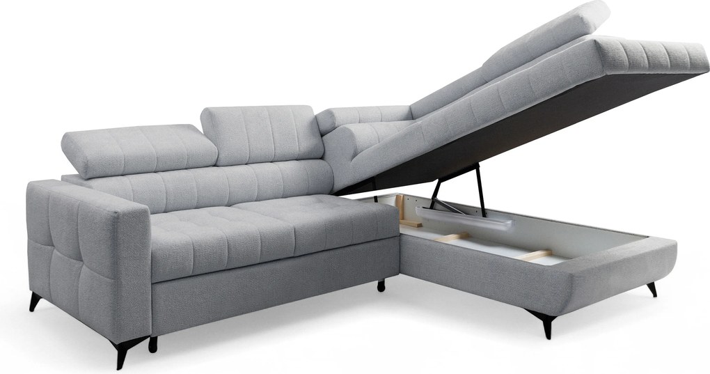 Colțar cu funcție de dormit Nardo L, extensibil, dreapta, - chenille gri deschis Vibe 85
