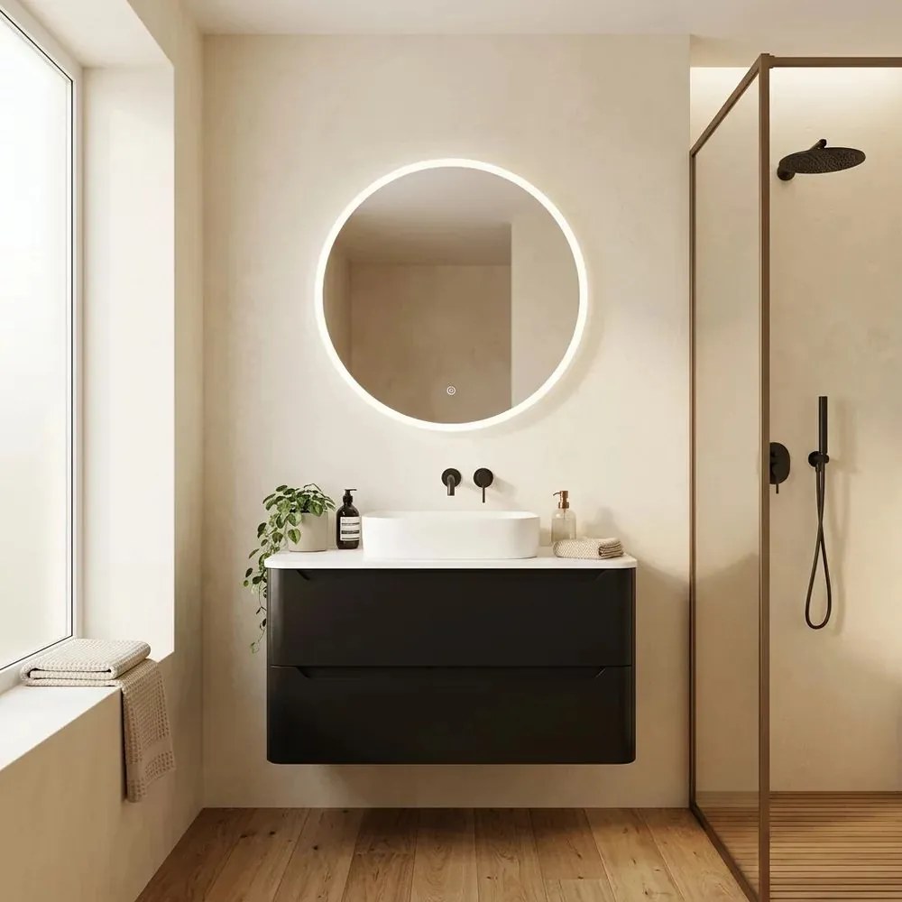 Dulap baza suspendat Rune Laguz 2 sertare 80 cm negru mat