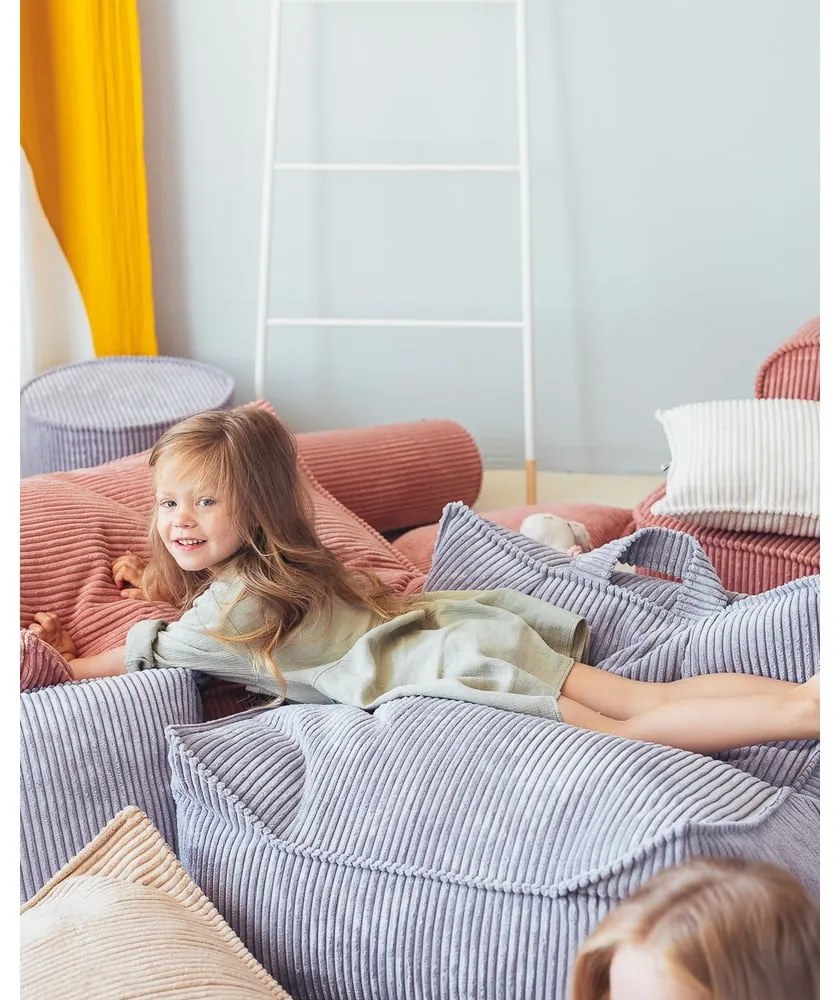 Fotoliu puf pentru copii albastru cu tapițerie din catifea reiată Chair – Wigiwama