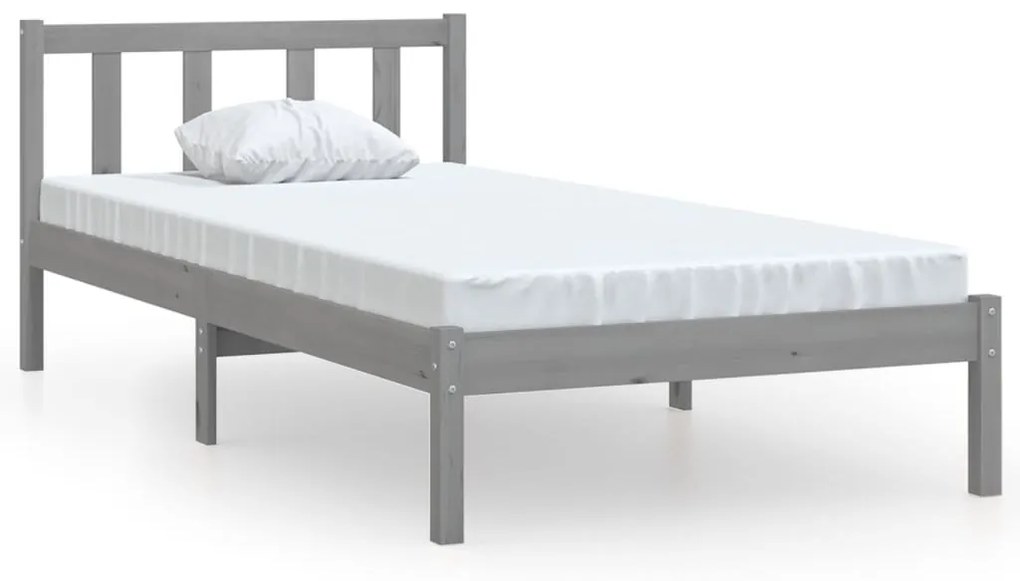 810069 vidaXL Cadru de pat, gri, 90x200 cm, lemn masiv de pin