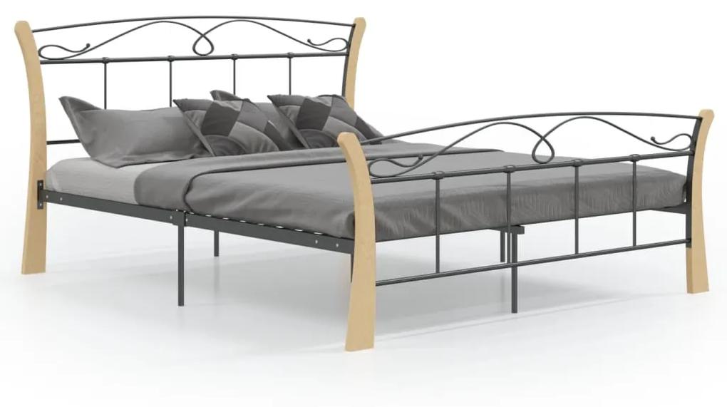 Cadru de pat, negru, 140x200 cm, metal black and light wood, 140 x 200 cm