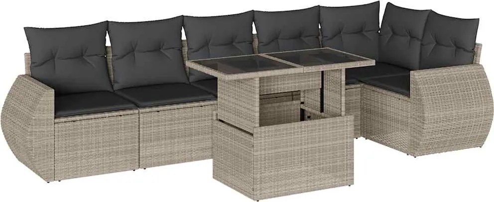 vidaXL Set canapele de grădină cu perne, 7piese gri deschis poliratan