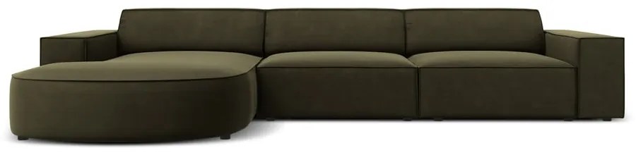 Colțar verde cu tapițerie din catifea (cu șezlong pe partea stângă ) Jodie - Micadoni Home