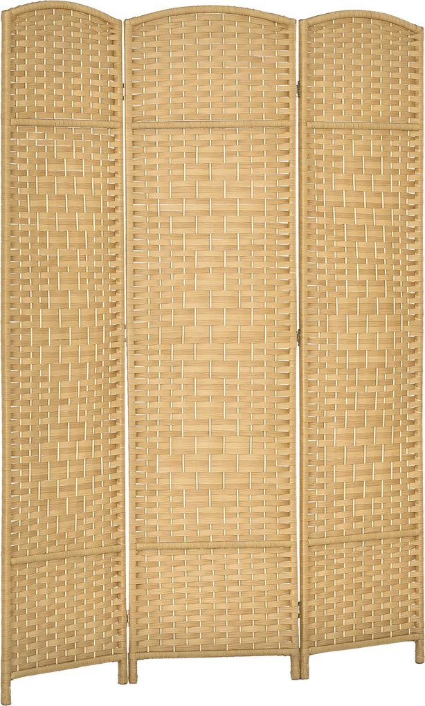 HOMCOM Paravan Interior Pliabil cu 3 Panouri Împletit din PP și Lemn de Pin, 135x1,7x180 cm, Lemn Natural | Aosom Romania