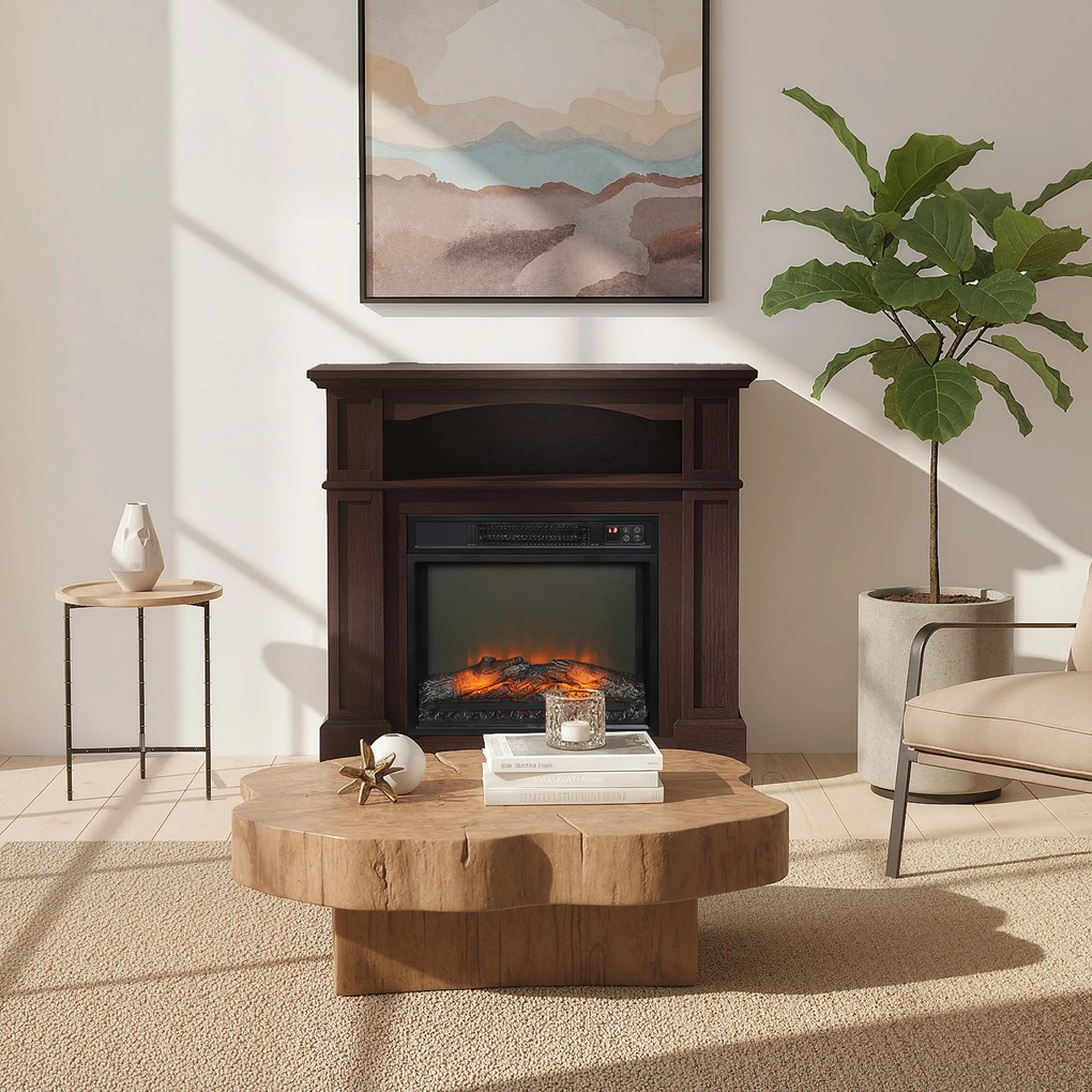 HOMCOM Șemineu electric efect flăcări LED luminozitate reglabilă cu telecomandă - 1800 W - 80,5 x 32,3 x 80,5 cm | Aosom Romania