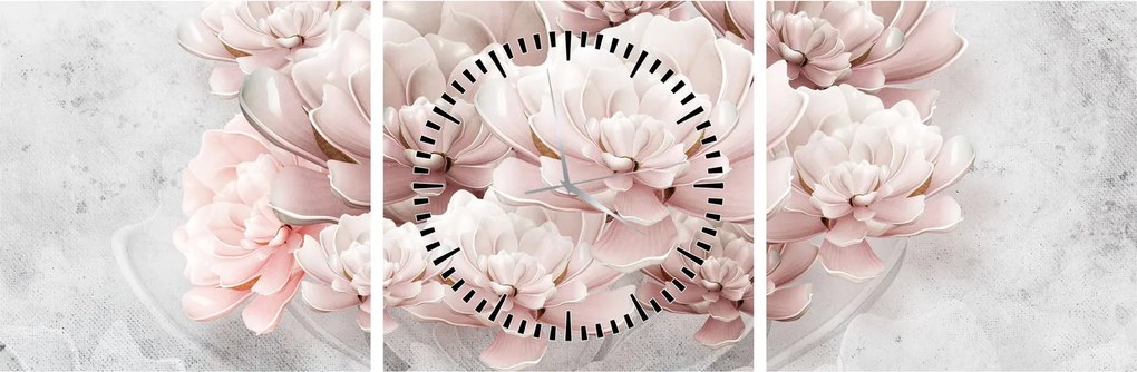 Tablou - Flori roz pe perete (cu ceas) (90x30 cm)