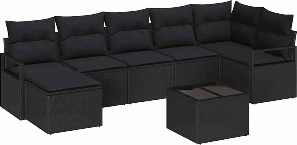 vidaXL Set de canapea cu pernă 8 pcs Negru poliratan