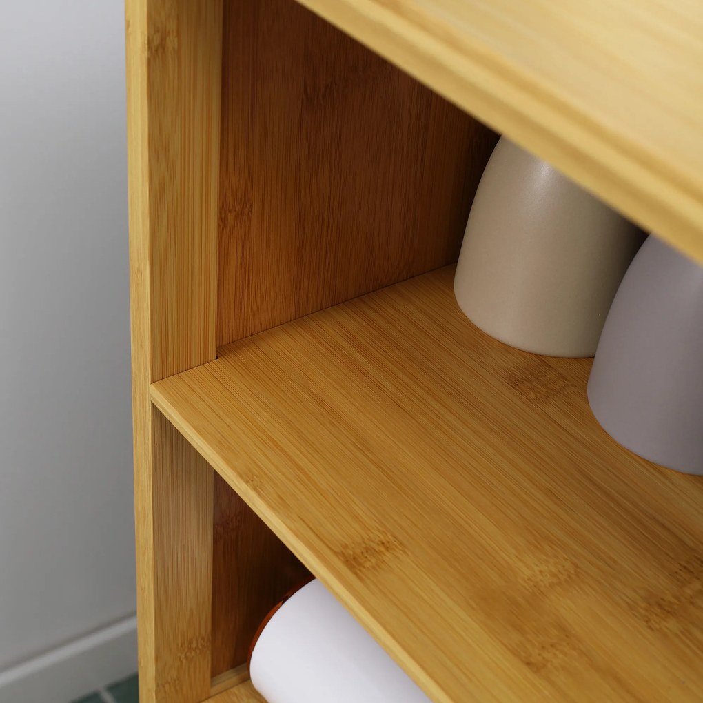 kleankin Mobile Bagno in Bambù, Mobiletto Bagno Salvaspazio con 2 Ante a Persiana e Ripiani Aperti, Armadietto da Terra per Sala da Pranzo, Salotto, Soggiorno, Cucina, 50x29x92 cm, Color Legno | Aosom Romania