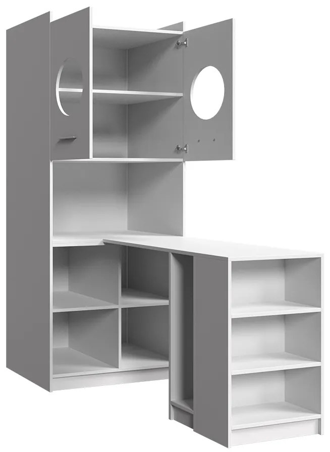 Masă PC de colț Paralia PD02 (Alb + Alb lucios). Promo -16%. 1058960