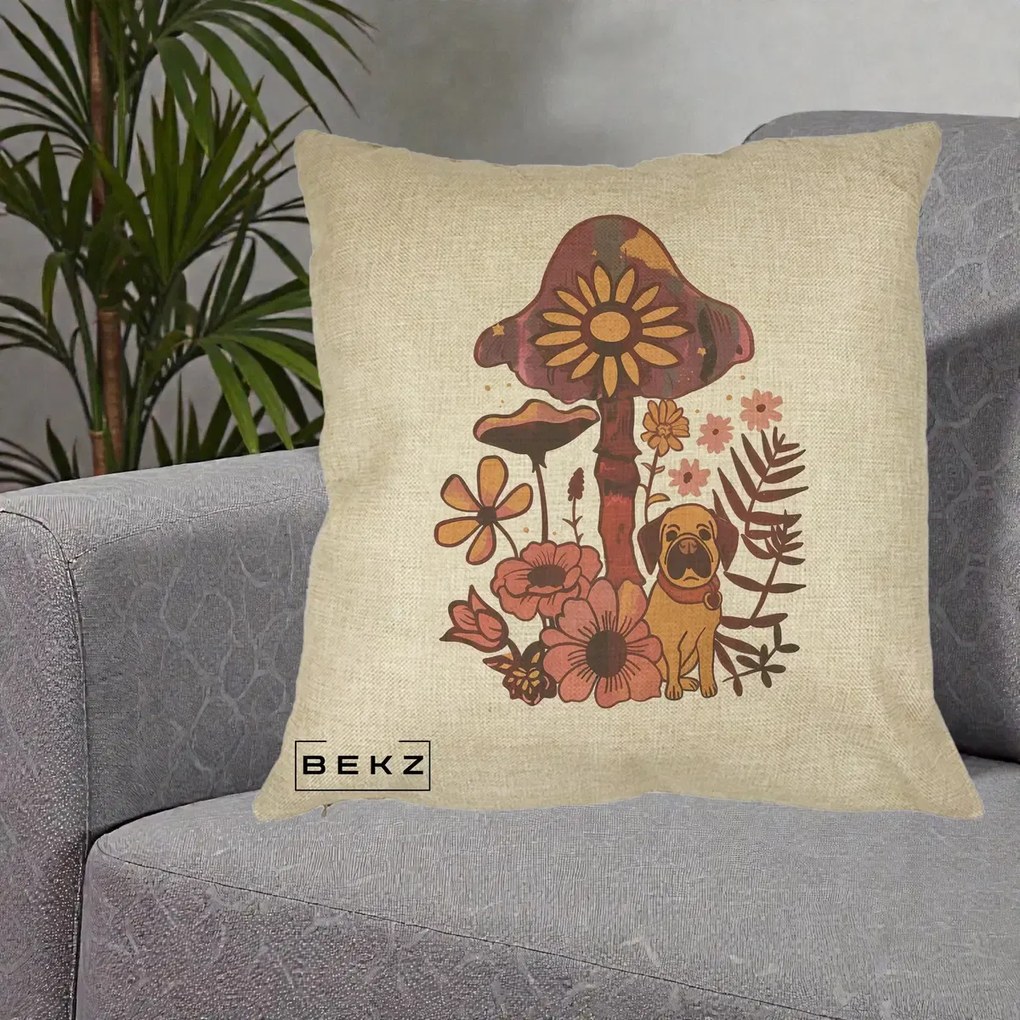 Perna Decorativa Ciuperca Caine Boho, 40x40 cm, Crem, Husa Detasabila, Perna Inclusa, BEKZ®